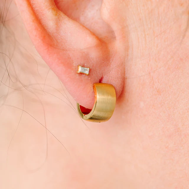 pierced Chunky Brushed Gold Huggies