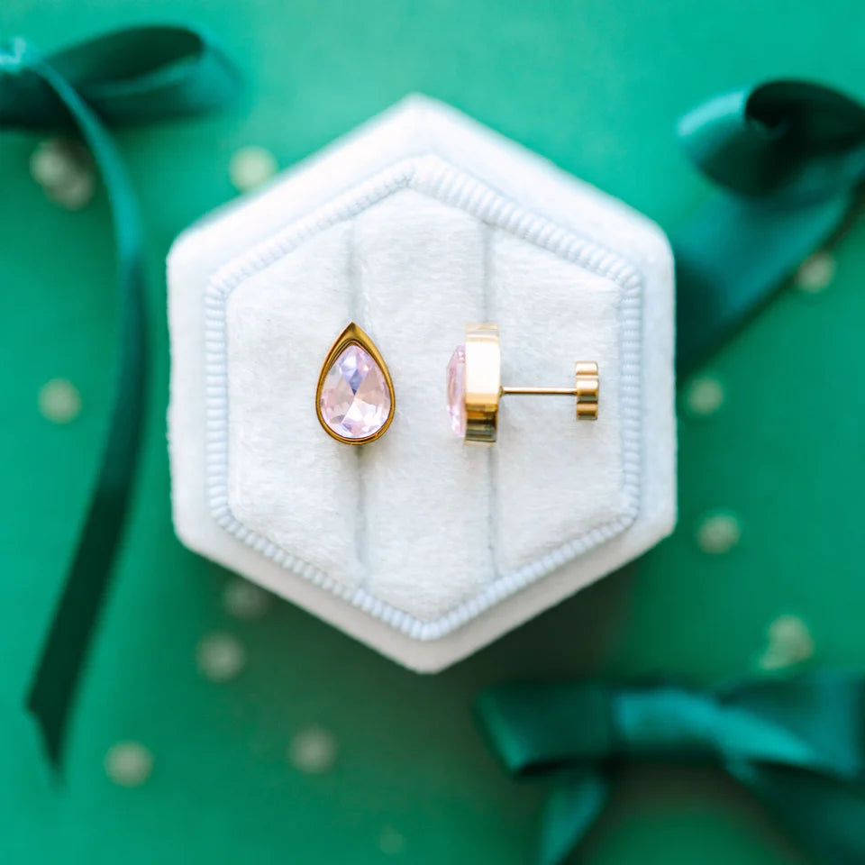 pierced Pink Teardrop Gem Earings