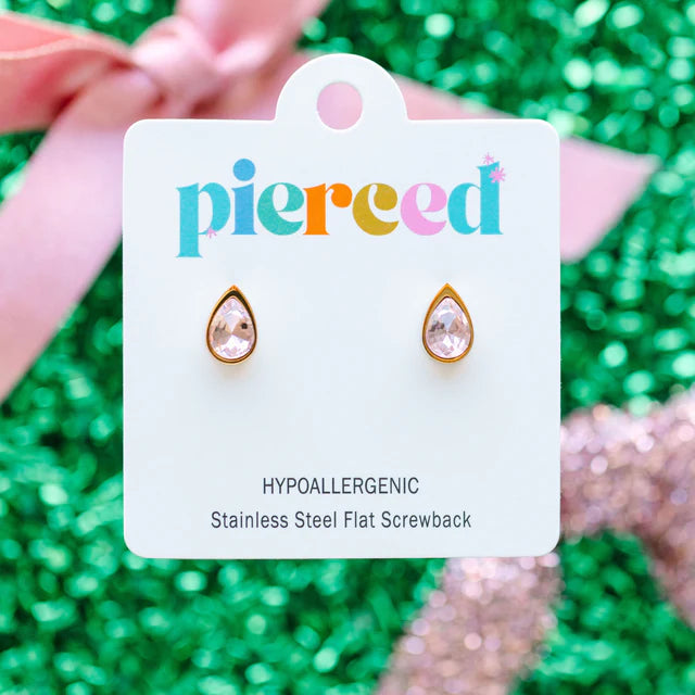 pierced Pink Teardrop Gem Earings