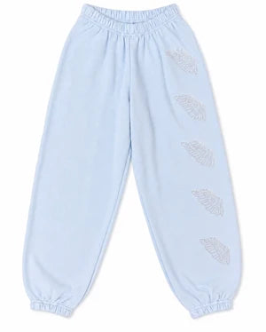 KatieJ NYC Leah Rinestone Angel Wing Sweatpant, Baby Blue
