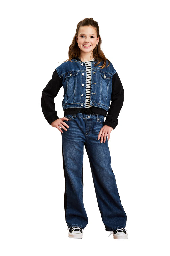 Tractr Wide Leg Pull On Denim Sweat/French Terry Pants