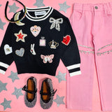 Mini Dreamers Emma Patch Sweater, Black