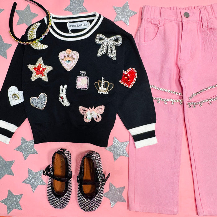 Mini Dreamers Emma Patch Sweater, Black