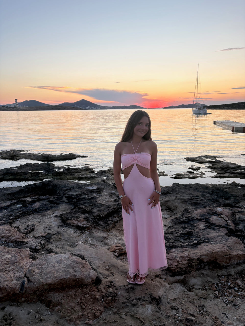 ThemeNY Samantha Pastel Pink Dot Mesh Dress