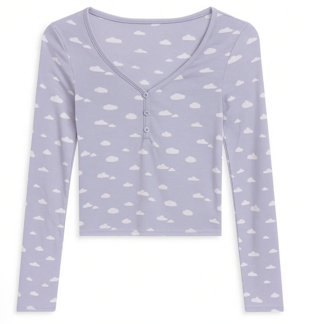 KatieJ Tess Long Sleeve Button Down Top, Puffy Clouds
