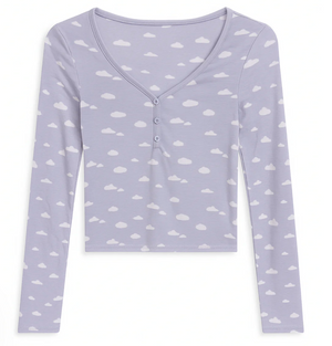 KatieJ Tess Long Sleeve Button Down Top, Puffy Clouds