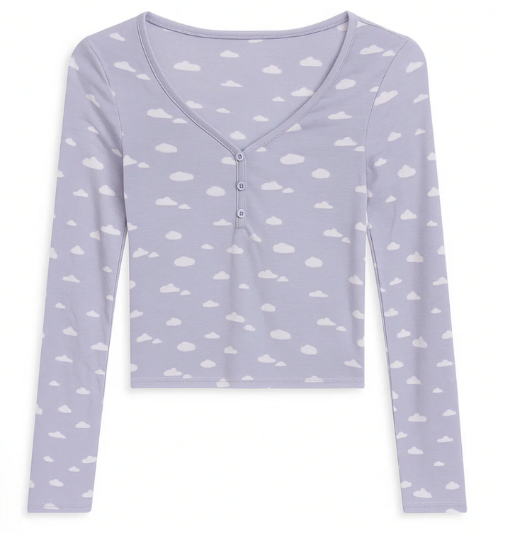 KatieJ Tess Long Sleeve Button Down Top, Puffy Clouds