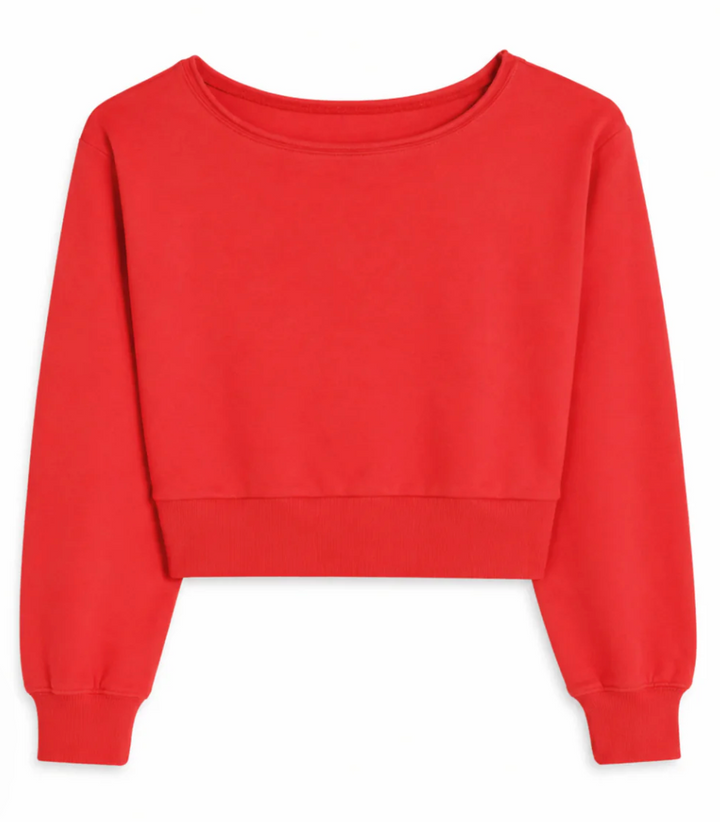 KatieJ Tween Tristan Vintage Style off Shoulder Crop Sweat Top, Cherry Red