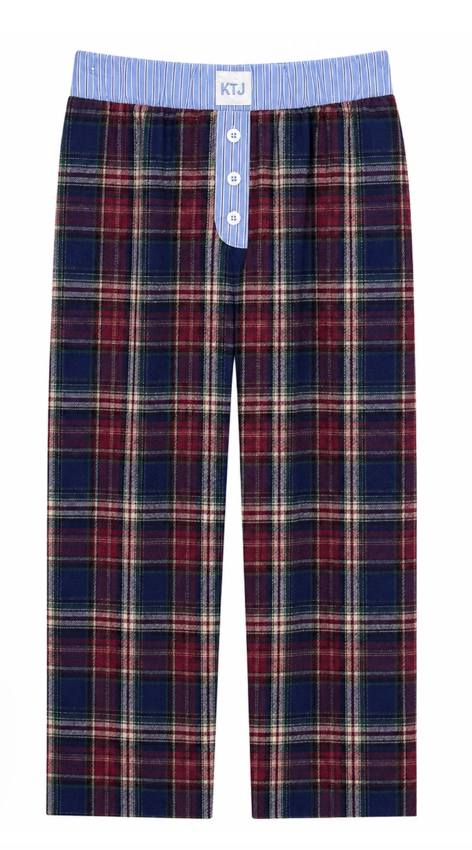 KatieJ Bree Plaid Lounge Pant, Navy/Burgundy Plaid