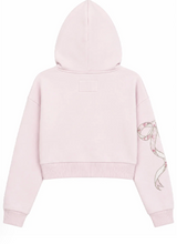 KatieJ Dylan Crop Zipped Sweatshirt with Bow Applique, Pale Pink/Rose Floral