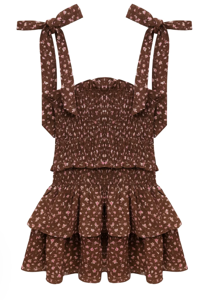 KatieJ Emerson Dress, Espresso Floral Challis