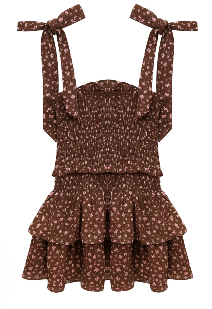 KatieJ Emerson Dress, Espresso Floral Challis