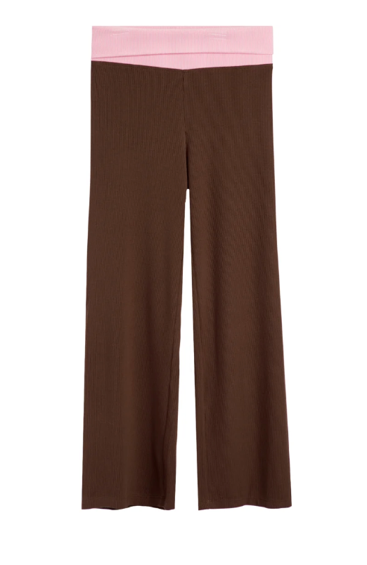 KatieJ Livi Rollover Pant, Espresso/Baby Pink