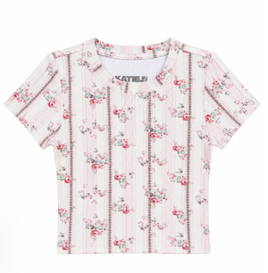 KatieJ Livi Ribbed Tee, Rose Floral Stripe