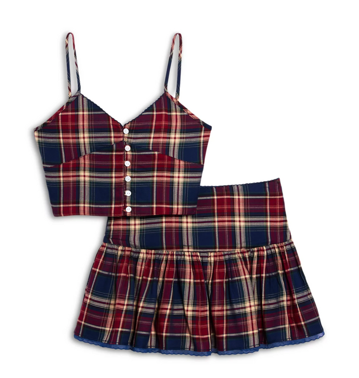 KatieJ Clark Cami Tee, Navy Blue Plaid
