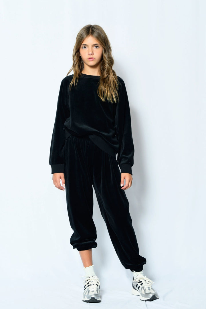 KatieJ Jade Velour Joggers, Black