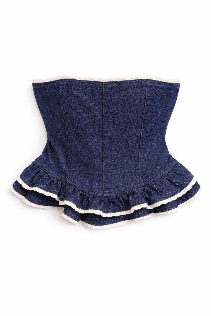 KatieJ Kauai Denim Lace Trim Bustier