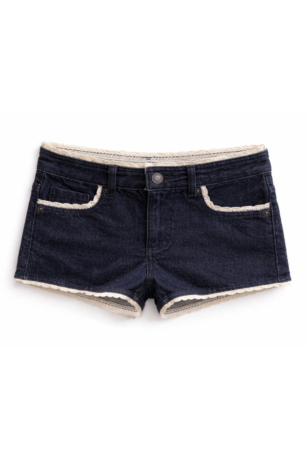 KatieJ Kauai Denim Lace Trim Shorts