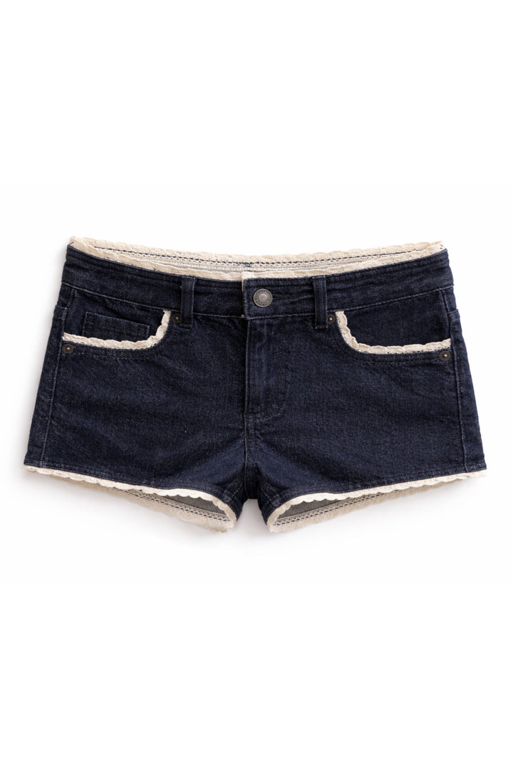 KatieJ Kauai Denim Lace Trim Shorts