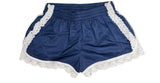 KatieJ Birdie Satin Lace Trim Short, Evening Blue
