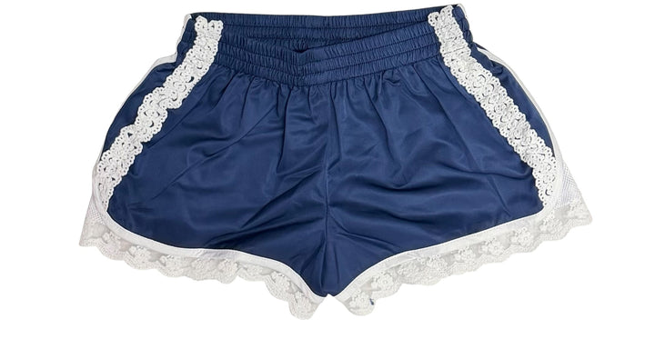KatieJ Birdie Satin Lace Trim Short, Evening Blue