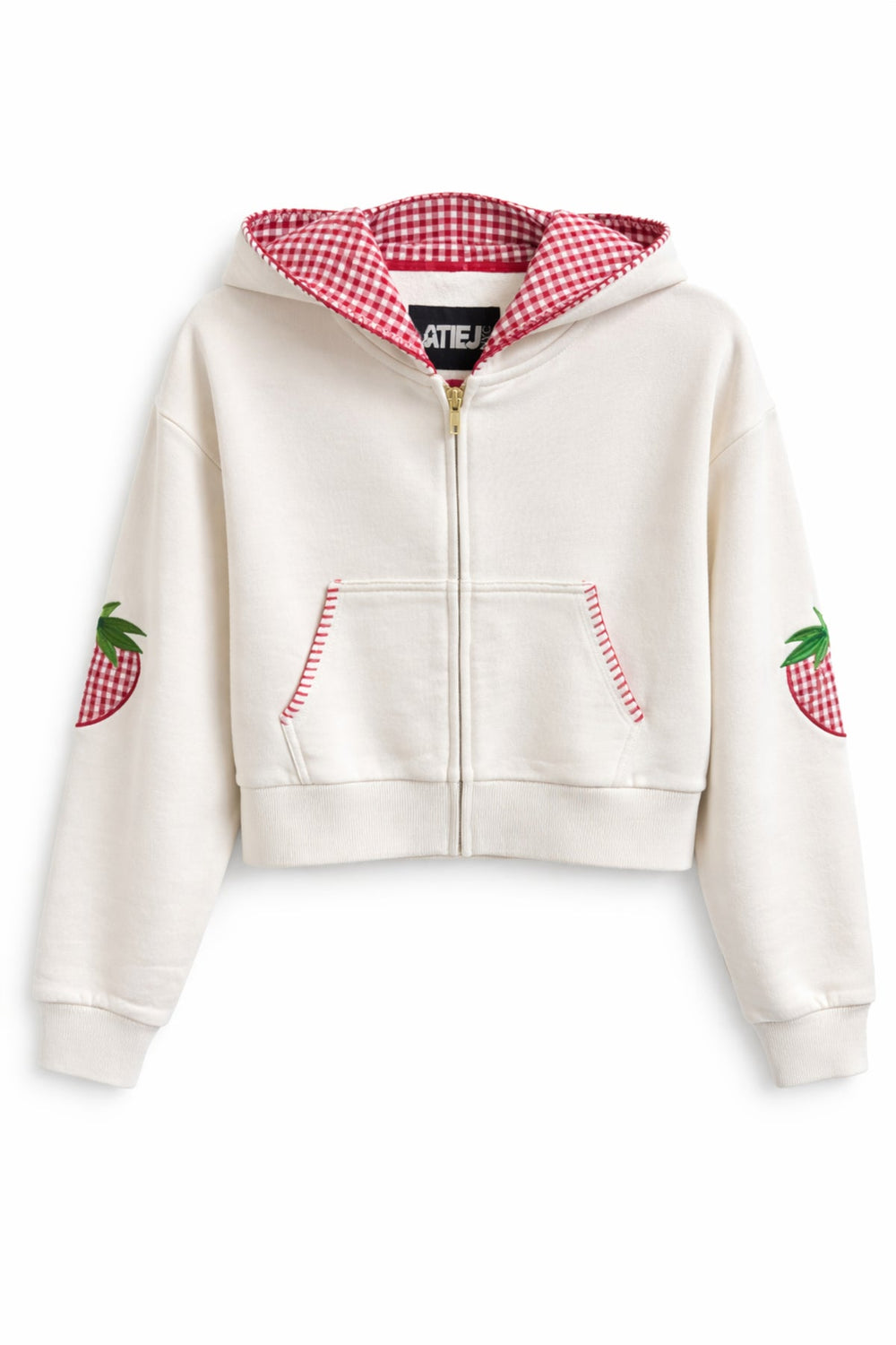 KatieJ Tween Leah Applique Crop Zip, Strawberry Applique