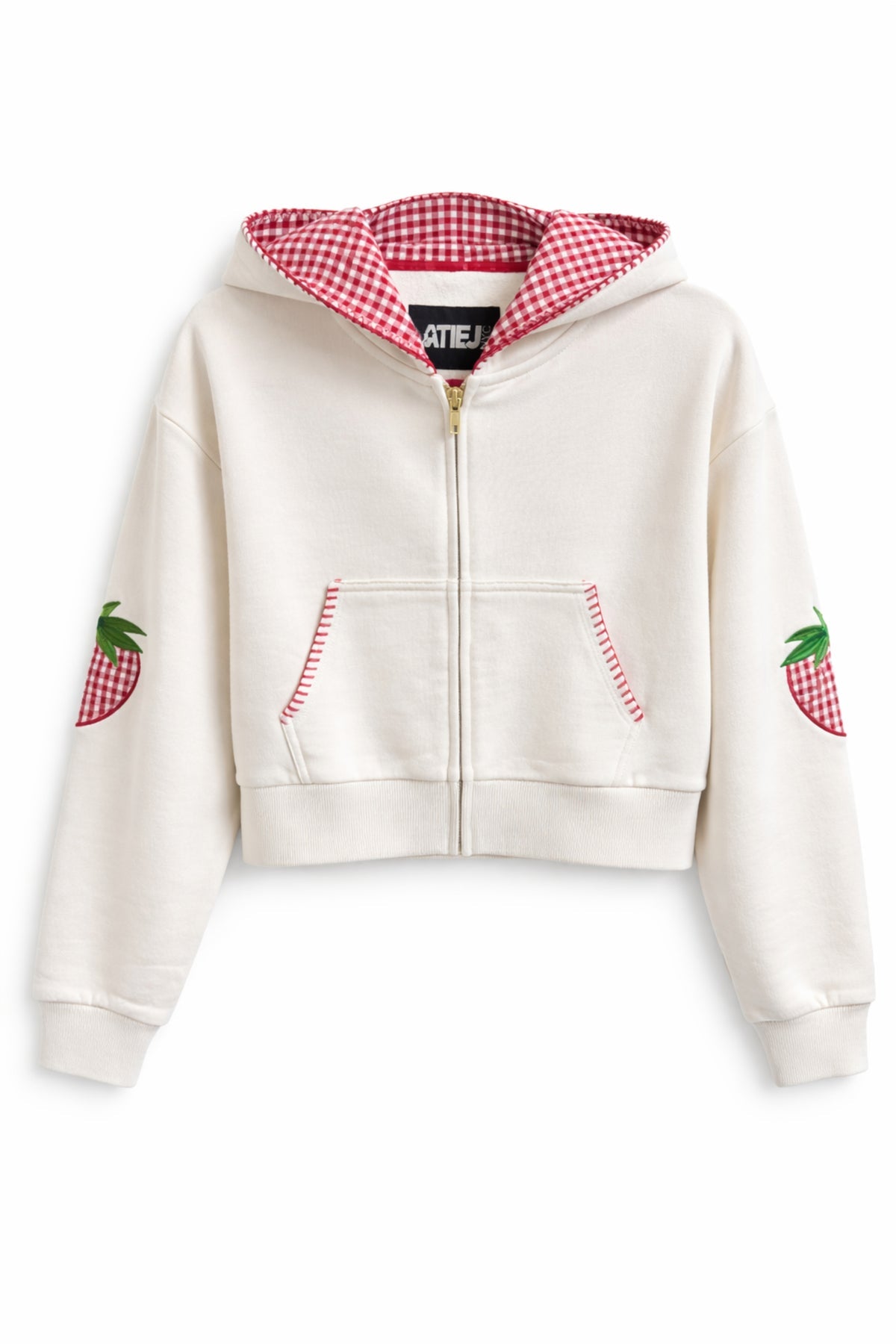 KatieJ Tween Leah Applique Crop Zip, Strawberry Applique