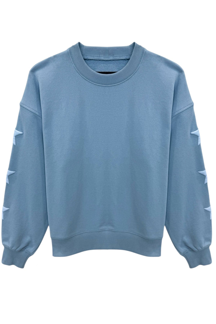 KatieJ Tween Leah Oversized Puffy "Be Present" Crew Sweatshirt, Glacier Blue