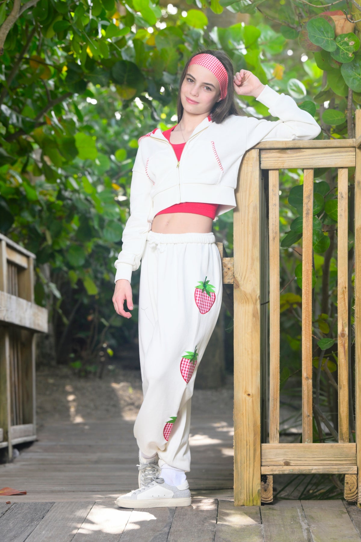 KatieJ Tween Leah Applique Crop Zip, Strawberry Applique