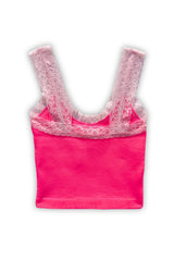 KATIEJ Liana Seamless Tank with Lace Trim, Neon Pink / Baby Pink