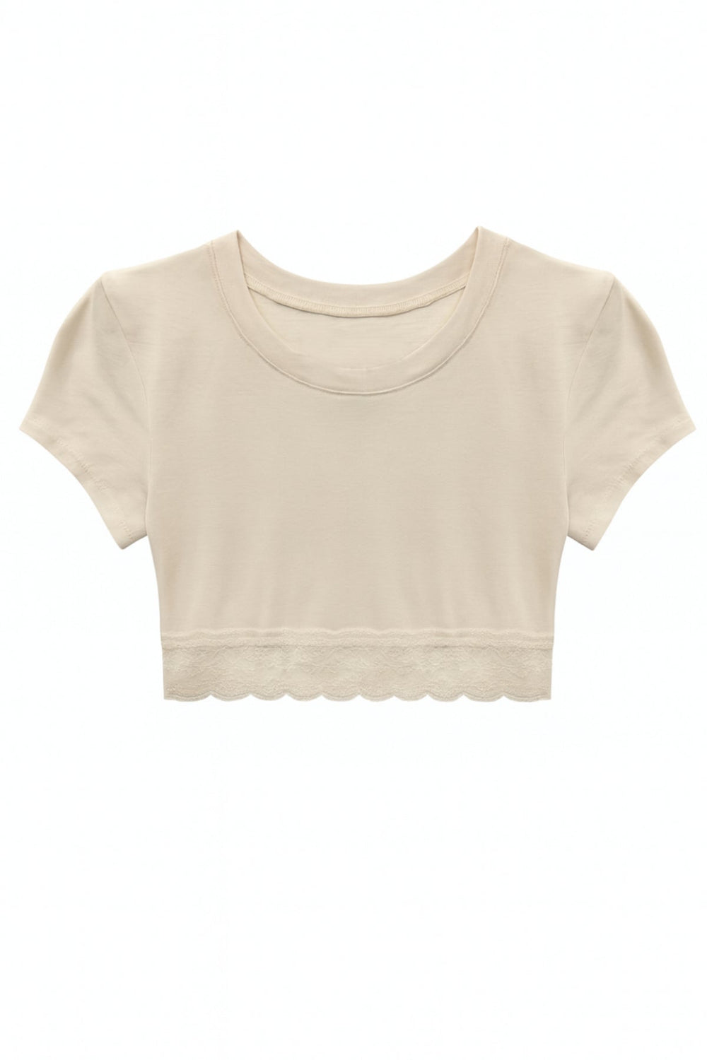 KatieJ Lindsey Cropped Trim Tee with Lace Trim, Black