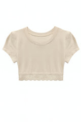 KatieJ Lindsey Cropped Trim Tee with Lace Trim, Black