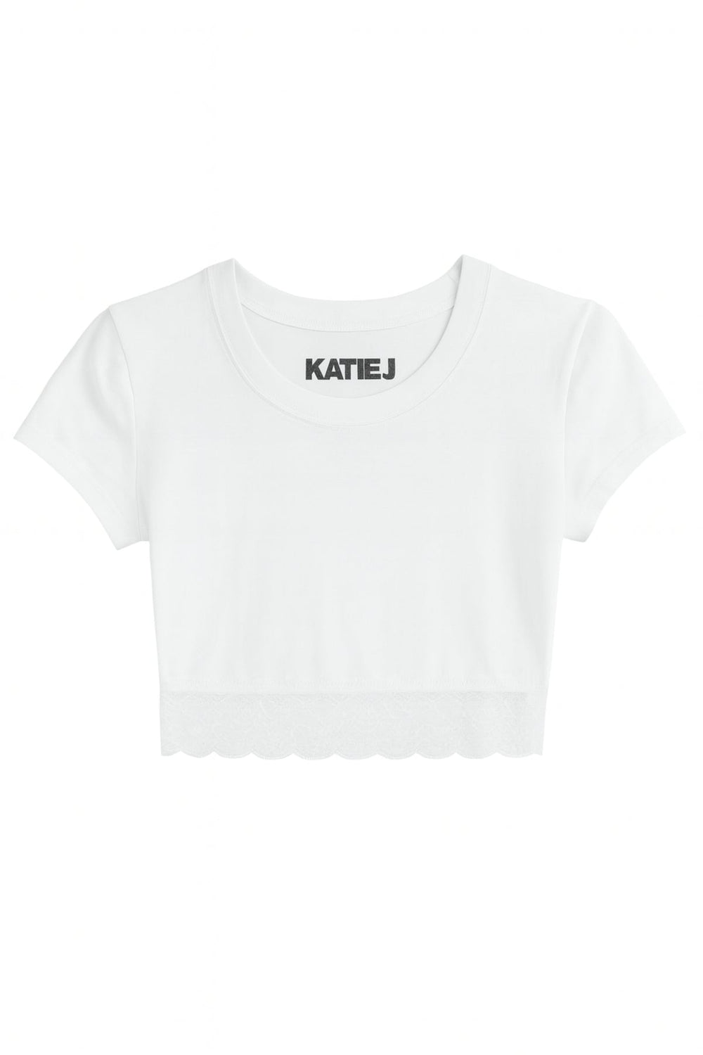 KatieJ Lindsey Cropped Trim Tee with Lace Trim, Black