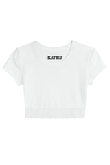 KatieJ Lindsey Cropped Trim Tee with Lace Trim, Black