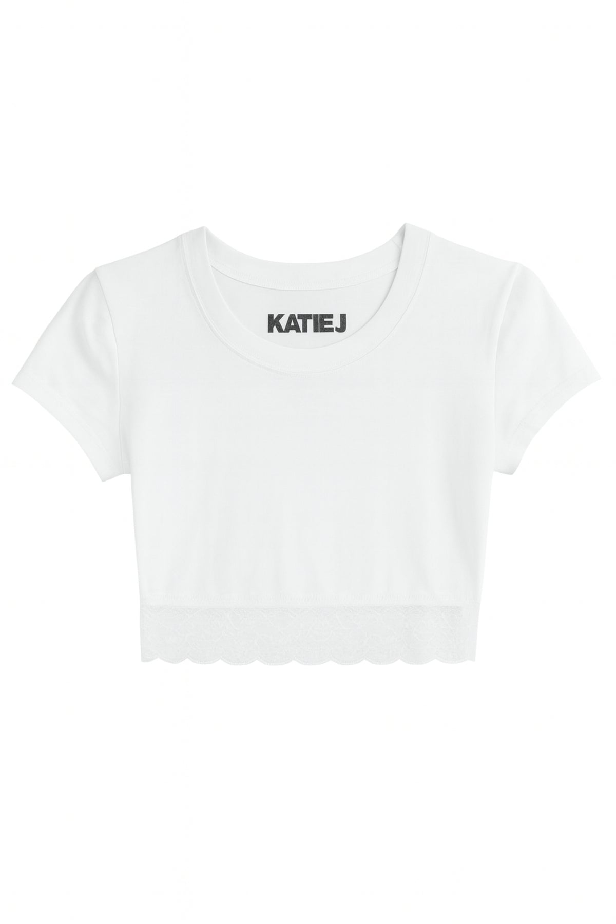 KatieJ Lindsey Cropped Trim Tee with Lace Trim, Black