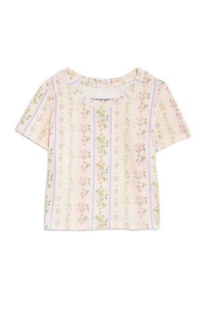 KatieJ Livi Ribbed Tee, Shabby Floral Striped