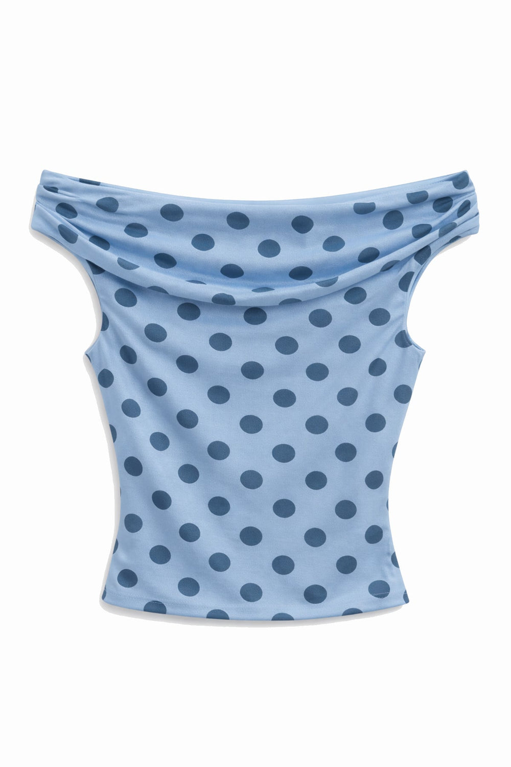 KatieJ Lydia Off Shoulder Top, Denim Polka Dot