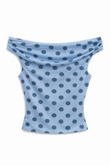 KatieJ Lydia Off Shoulder Top, Denim Polka Dot