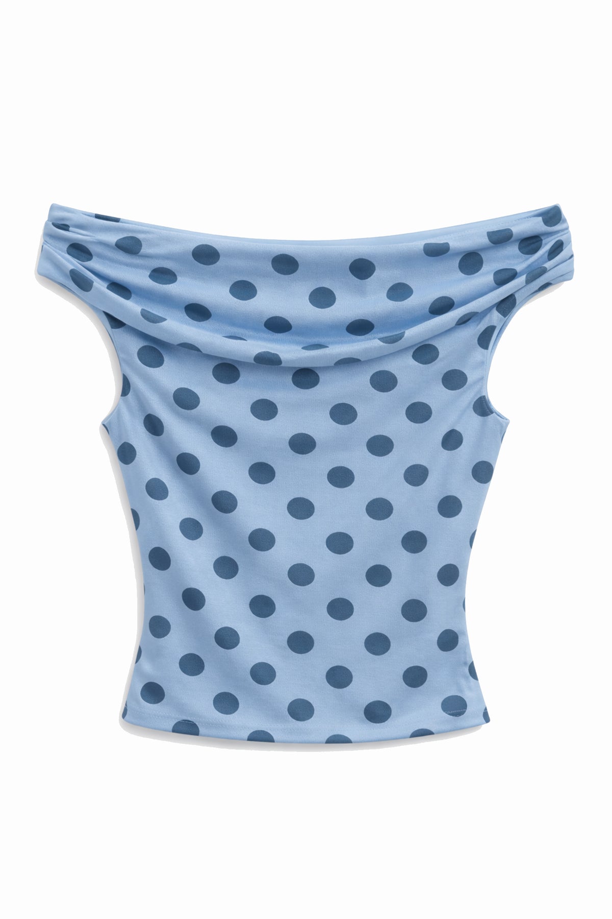 KatieJ Lydia Off Shoulder Top, Denim Polka Dot