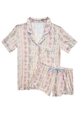 KatieJ Lynn Tween Shorts Lounge Set, Shabby Floral Stripe