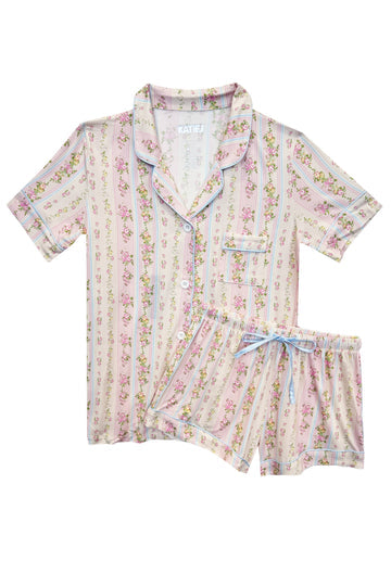 KatieJ Lynn Tween Shorts Lounge Set, Shabby Floral Stripe