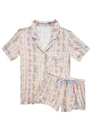 KatieJ Lynn Tween Shorts Lounge Set, Shabby Floral Stripe