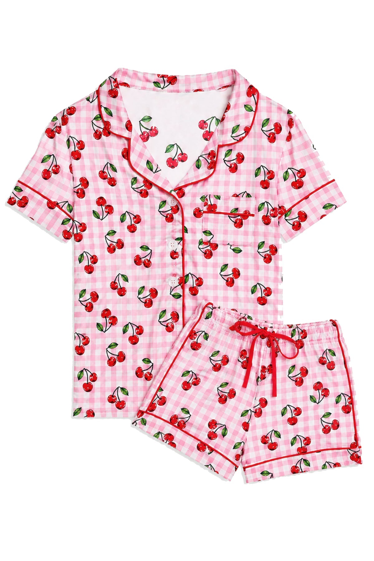 KatieJ Lynn Short Pajama Set, Cherry Gingham