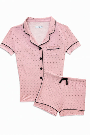 KatieJ Lynn Short Pajama Set, Pink Mirco Dot Print
