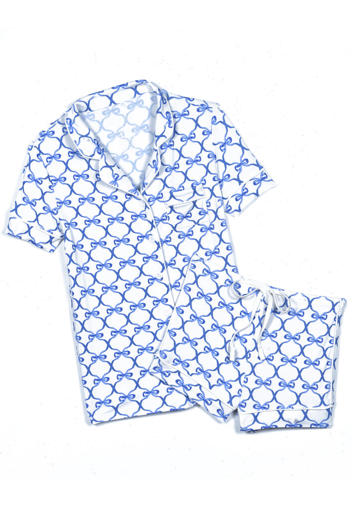 KatieJ Lynn Shorts Lounge Set, Blue Bows