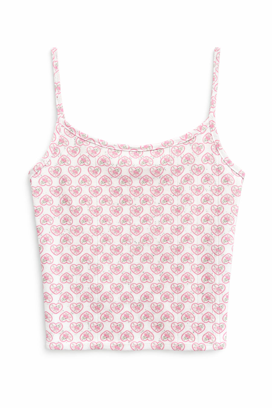 KatieJ Marina Printed Pointelle Cami, Picot Edge Heart