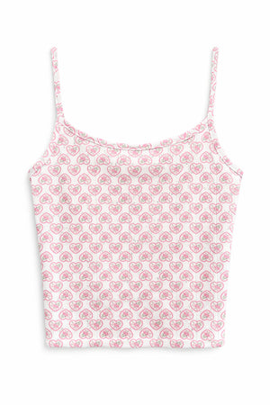 KatieJ Marina Printed Pointelle Cami, Picot Edge Heart