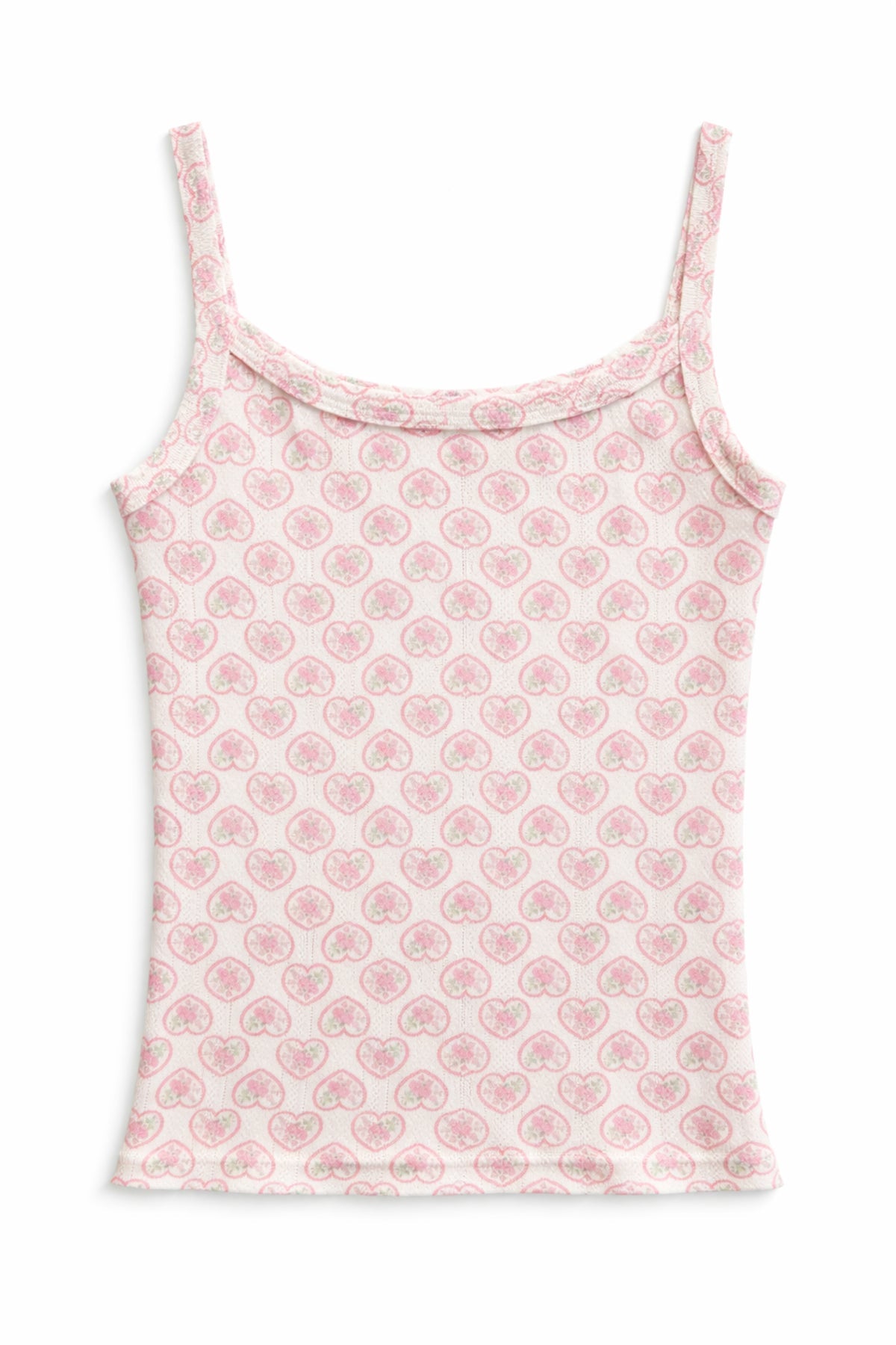 KatieJ Marina Printed Pointelle Tank, Picot Edge Heart