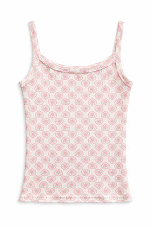 KatieJ Marina Printed Pointelle Tank, Picot Edge Heart