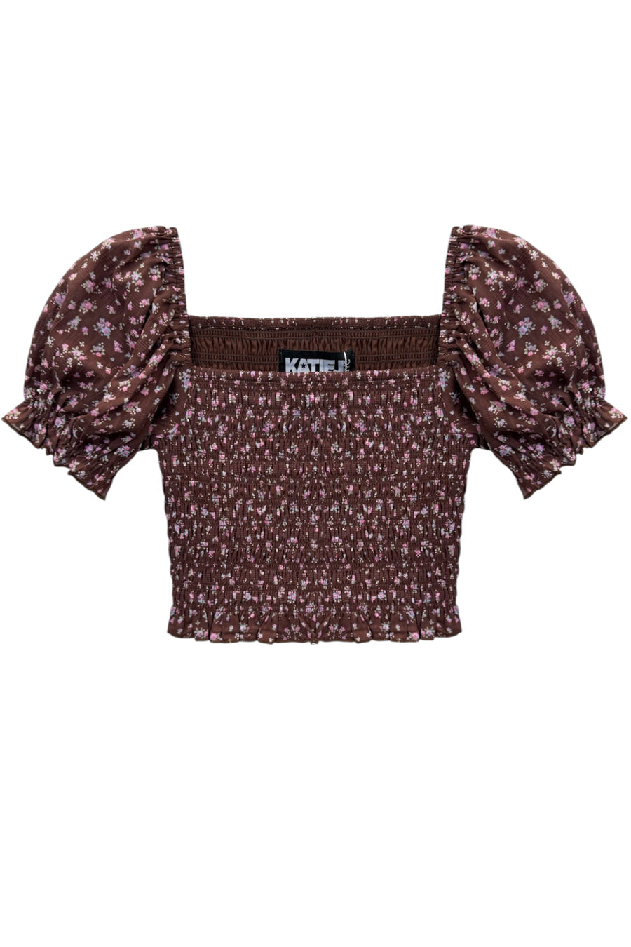KatieJ Marlee Puff Sleeve Top, Chocolate Floral